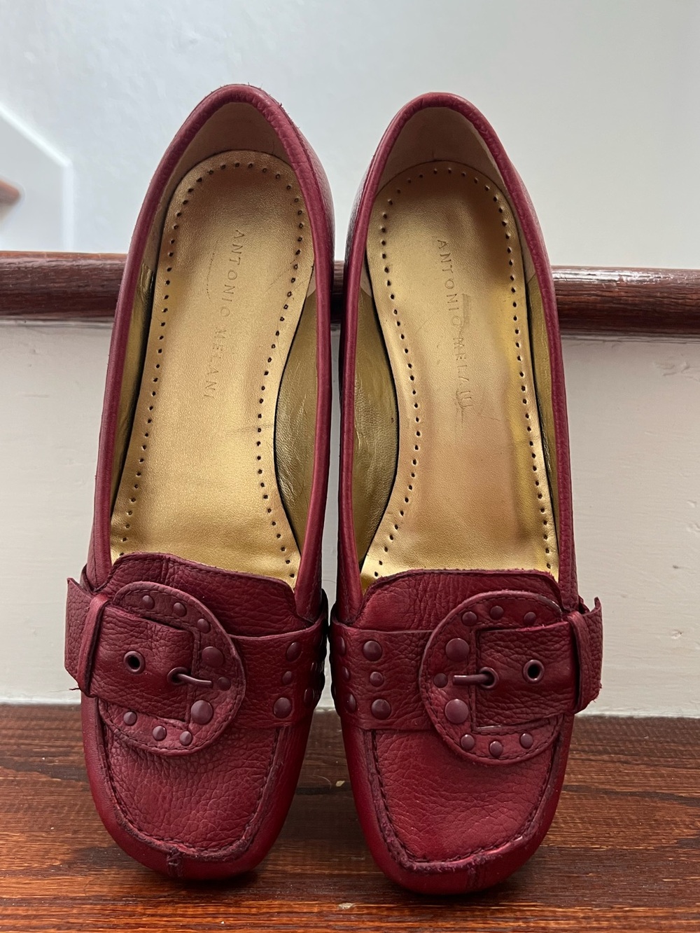 Antonio Melani Pebbled Leather Buckle Loafers | Dark Red | 7M